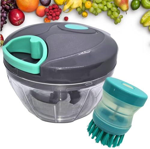 Picadora manual con cuerda, Picador de verduras manual, Minipicadora de alimentos - Cepillo dispensador jabón lavavajillas, Cepillo lavaplatos cocina con dispensador jabón.