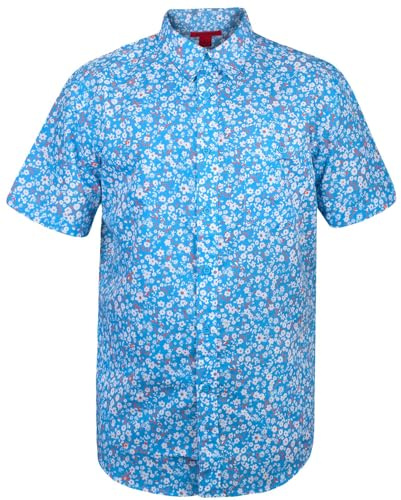 True Face Men’s Hawaiian Shirt Slim FitCasual Beach Shirt for Summer with Front Pocket Funky Palm Tree Floral Pineapple Print Perfect for Holidays Beach Parties Lightweight Top Aqua - 030 XL