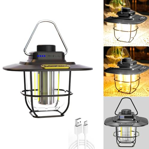 YZYOE Wiederaufladbare LED Outdoor Camping Licht, Multifunktionale tragbare Pferd Licht, Drehbare einstellbare Helligkeit und Beleuchtung, warmes weißes gelbes Licht und Bernstein.