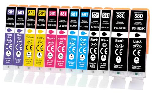 12x 580XL 581XL Druckerpatronen für Canon PGI-580 CLI-581 Multipack 581 Pb für Canon TS8350 Patronen für PIXMA TS8350 TS8351 TS8352 TS8150 TS8151 TS8250 TS8251 TS8252 TS9150