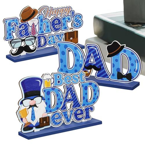 Placa de madera para el día del padre, 3 piezas decoraciones de madera para el día del padre | Señales y placas decorativas para amigos de la familia de cumpleaños marido escritorio de mesa para el