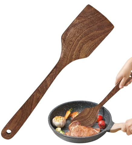 Madera de espátula de cocina - Turner de espátula raspador para cocción de cocina, madera sin raspaduras para sartén, utensilios de cocción para utensilios de cocina sin palos