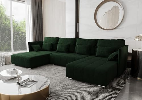 AXLIVING Grün U Form Sofa mit Schlaffunktion Florinna 345cm