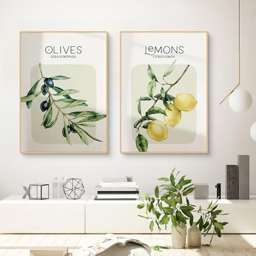 TROYSINC 2er Zitronen Bilder Set Aesthetic Zitronen Poster Vintage Zitrone Bild Wandbild Italien Griechenland Wanddeko Wohnzimmer, ohne Rahmen (40x50cm,A)
