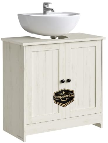 SONGMICS HOME Waschbeckenunterschrank, Snapsemble – superschnelle Montage, Badezimmerschrank, verstellbare Ablage, für Waschbecken ohne Säule, vintageweiß BBC222WJ01
