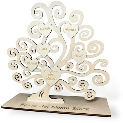 White Comet Albero della Vita per Nonni, in Legno e con Base, Personalizzato con Nomi. Idea Regalo per Festa dei Nonni, Artigianale