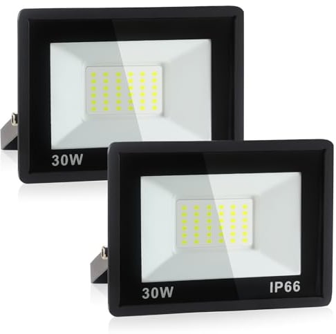 Fynokst 30W LED Strahler Außen Innen, 3240LM Superhell Außenbeleuchtung, 6000K Tageslichtweiß, IP66 Wasserdicht LED Aussenleuchte für Garten, Garage, Sportplatz, 2 Stücke