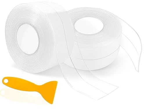 GIUSOBG 3.2M Nastro Sigillante Impermeabile,Trasparente Battiscopa in PVC Impermeabile Nastro Sigillante per Sanitari Battiscopa Autoadesivo,per Bagno Toilette Cucina Antimuffa(Trasparente)
