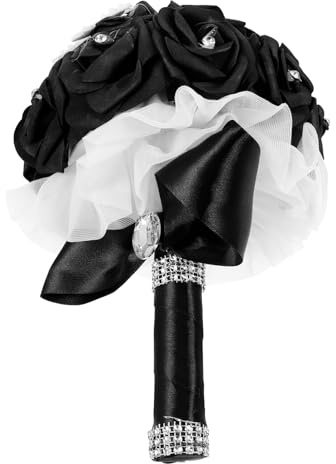 MALUGOGO Brautstrauß, künstliche Schaumstoffblumen, Kunstblumenstrauß für Braut und Brautjungfern, schwarzer PE-Schmetterling, Dekoration, Hochzeitsdekoration
