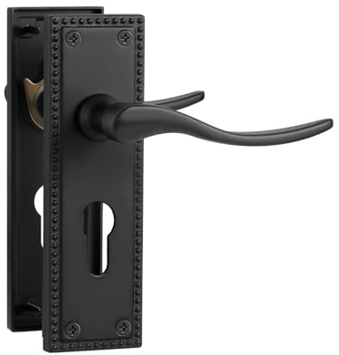 SORWDUERM 1 Pair Victorian Scroll Black Internal Door Handles,Short Euro Lock Lever Set for Interior Wooden Doors,Fits Standard UK Door,Zinc Alloy
