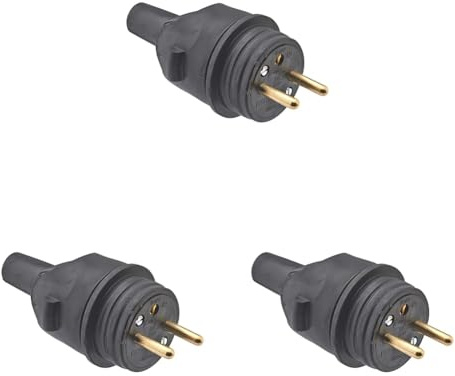 DEBFLEX - Fiche Mâle Electrique Etanche - Fiche Electrique 2P+T 16A - Remplacement ou Création Branchement sur Câble - En Caoutchouc - Noire - 97 x 49x 37 mm (Lot de 3)