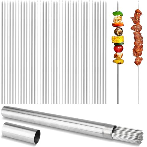 Barbecue Skewers Steel Stick 100 PCS, 13.5 BBQ Skewers Reusable Needle Sticks for Meat, Shrimp, Chicken, Vegetable, Kitchen, Party, Outdoor Cooking