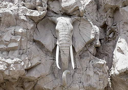 decomonkey Fototapete Steinwand Stein 350x256 cm XXL Design Tapete Fototapeten Vlies Tapeten Vliestapete Wandtapete moderne Wand Schlafzimmer Wohnzimmer Elefant Skulptur Tiere