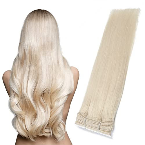 (#60 Platinum Blonde) - Full Head Human Remy Hair Weaves/weft - Silky Straight-Grade AAA, 100g (16)