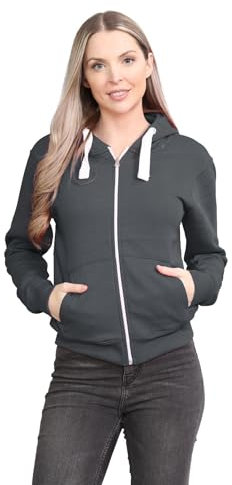 janisramone® Ladies Fleece Jackets Full Zip up With Pockets, Long Sleeves Plain Womens Hoodie, Warm Fleece Zip up Hoodie Women for Autumn and Winters, Solid Colors Hoodies Size 8-22 Charcoal