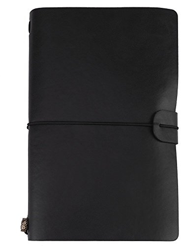 Handgefertigtes Leder-Notizbuch, klassisches PU-Leder, Reise-Notizbuch, personalisiertes Tagebuch, nachfüllbar, für Männer oder Frauen (schwarz)