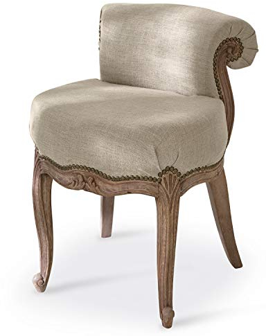 Loberon Sessel Rivel, nostalgische Eleganz, zauberhaft geschwungene Form, handgefertigte Schnitzereien, Polstersessel, Sitzmöbel, Mangoholz, Leinen, Creme