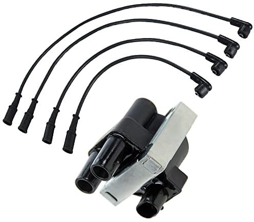 BESTPRICE 1x Zündspule 2-polig Zündmodul + 4x Zündkabelsatz Zündleitung Passend für FIAT CINQUECENTO (170_),PANDA (169_),PUNTO (176_)(188_), SEICENTO / 600 (187_),STRADA Pick-up (178_),LANCIA Y(840_)