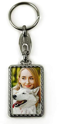 Porte-clé métallique rectangulaire Luxe personnalisé avec photo, image ou texte. 1 côté. Un cadeau unique, original et exclusif. Plusieurs modèles.