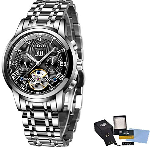 KS Tools Mechanisch Männer Uhren Herren Automatik Geschäft Rom Digital Rostfrei Stehlen Fall Gurt Freizeit Mode für Männer, Schwarz