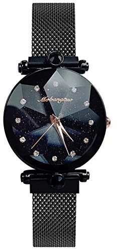 rorios Damen Uhren Analog Quarz Armbanduhren Sternenklarer Himmel Edelstahl Mesh Band Armbanduhr Mode Strass Uhren für Frauen Mädchen