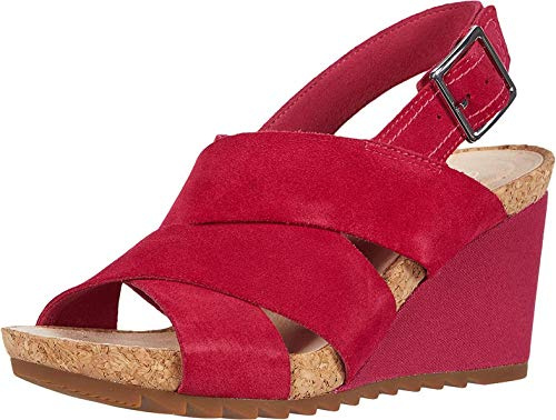Clarks Women's Flex Sand Wedge Sandal, Fuchsia Suede, 5 UK