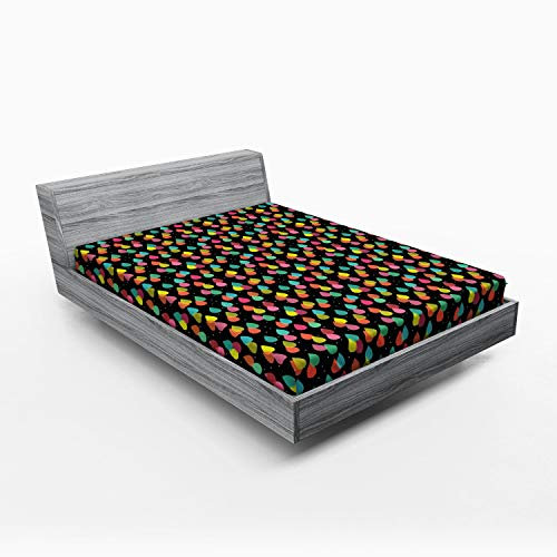 ABAKUHAUS Bunt Spannbetttuch, Abstrakt Regentropfen Kunst, Soft Dekorativer Stoff Bettwäsche Rund-um Elastischer Gummizug, 140 x 200 cm, Schwarz Rosa