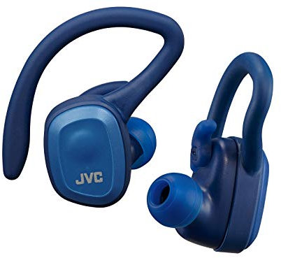 JVC Auriculares Bluetooth HA-ET45T True Wireless, Micrófono y Clip Desmontable. Máxima Adaptabilidad, Agarre y Resistencia. Batería 14h, Color Azul