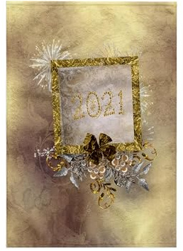 3dRose 2021 New Year Frame Bow Fireworks Berries Leaves 15x22 Hand Towel