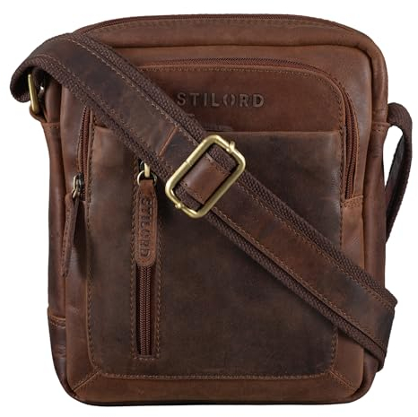 STILORD 'Jamie' Herren Ledertasche - Perfekt für Reisen & Alltag - Kleine Vintage Messenger Bag für 9.7 Zoll iPad - Moderne Schultertasche für Männer Echtleder, Farbe:kansas - braun