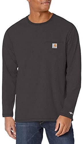 Carhartt Men's T-shirt Force Relaxed Fit Midweight Long Sleeve Pocket T Shirt, Carbon Heather, XXL UK
