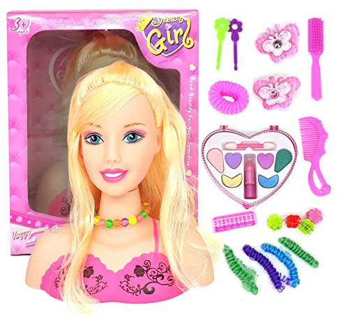BBABBT Make-up Haar Kopf Mädchen Super Model, Friseur, Puppenstyling, 17 Stück Friseur Styling Kopf Puppe Make-up Spielzeug Pädagogisches Spielzeug Geschenk Kinder Mädchen
