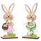 Meleager Deko Aufsteller für Ostern, Dekoration aus Holz Hase, Osterhasen-Paar mit Colourful Blume, Osterhase Oster-Deko aus Holz, Häschen Desktop Innen Außen Rustikale Ostern Frühling Dekoration
