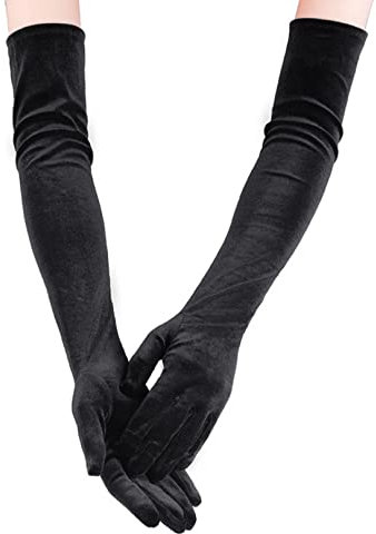 Foris Long Black Elbow Satin Gloves 21 Stretchy 1920s Opera Evening Party for Women - Velvet Formal Dress Accessories for Wedding Prom Costume
