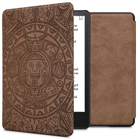 kwmobile Custodia Compatibile con Amazon Kindle Paperwhite 11. Generation 2021 - Cover in Simil Pelle Scamosciata - Flip Case Magnetica Marrone/Marrone Chiaro per eReader