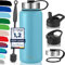 Milu Edelstahl Trinkflasche 500ml 750ml 1000ml (+3 Deckel) Thermosflasche mit Strohhalm, Isolierte Wasserflasche, Auslaufsichere Isolierflasche doppelwandig, Kohlensäure geeignet (Himmelblau, 1000ml)