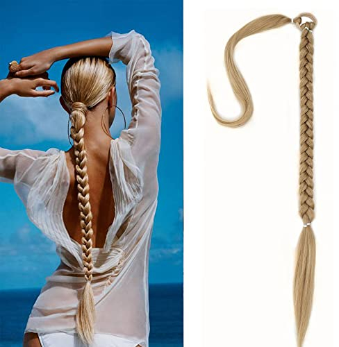 QKEPCY Pferdeschwanz Haarteil Zopf Pferdeschwanz Haarverlängerung 80cm Glatt Haarverlängerungen Natürlich Kunsthaar Wrap on Ponytail Pferdeschwanz Verlängerung Perücke Haarteil für Zopf