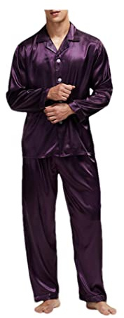 Disimlarl Pigiama di seta macchia uomo Set pigiameria stile moderno morbido accogliente camicia da notte estate, Viola, XXL