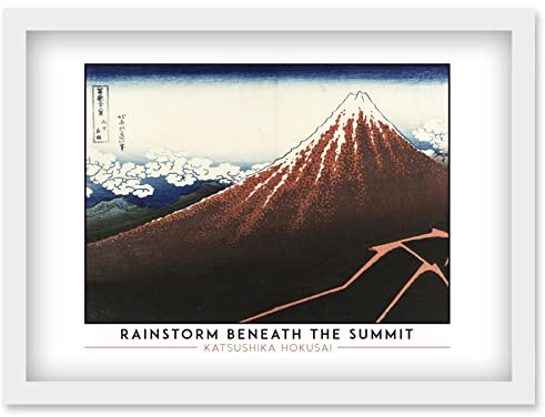 Wee Blue Coo Katsushika Hokusai Rainstorm Beneath The Summit Mount Fuji Painting Artwork Framed Wall Art Print A4
