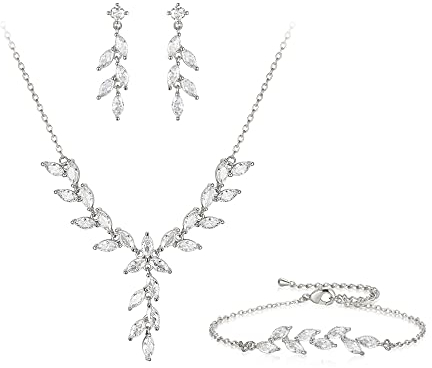 EVER FAITH Cubic Zirkonia Schmuck Set Marquise Blatt Halskette baumeln Ohrringe Armband für Damen Clear 14K Gold-Tone Braut Hochzeit