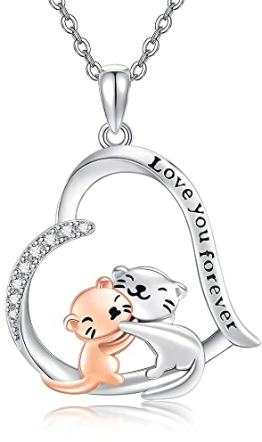 URONE Otter-Halskette aus Sterlingsilber Seeotter-Anhänge Niedlicher Otter-Schmuck Muttertagsgeschenk für Frauen Mütter Mädchen Otter-Liebhaber