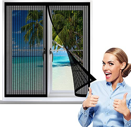 Zanzariera Magnetica Finestra 180 x 150 cm, Zanzariera Finestra Magnetica, Resistente Traspirante Per Porte Finestre Tenda, Nero
