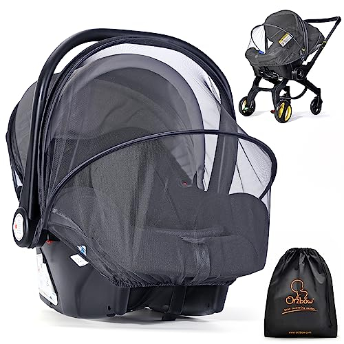 Orzbow Universale Zanzariera Ovetto,Traspirante Zanzariera per Seggiolino Auto (Maxi-Cosi/Cybex/Römer etc.) con Cerniera, Forte Sostegno,Extra Leggera, Facile Utilizzo e Installazione (Nero)