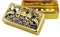 Guyker Humbucker Pickup Cover (50mm/52mm Pole Spacing) - Cupronickel Bridge and Neck Pickups Frame Set Replacement Parts for Les Paul LP Style E-Gitarre, Three Skull Pattern, Gold