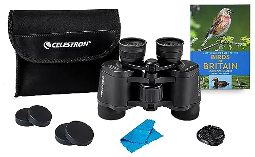 Celestron 73151 LandScout 7x35mm Wasserbeständiges Einsteigerset z. Vogelbeobachten. Fernglas mit Gummigriff, vergütete Linse, K9 Optikglas. Naturführer „Birds of Britain and Northern Europe“, Schwarz