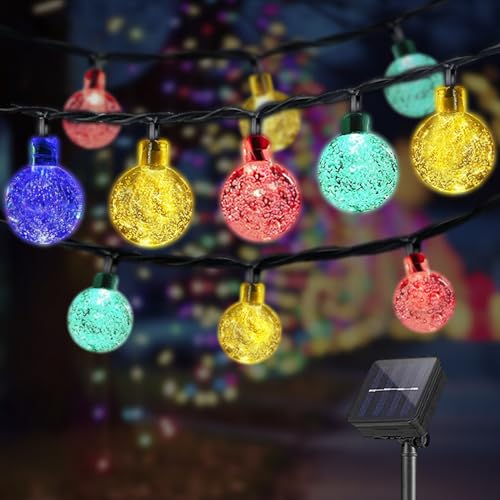 LQWELL® Cadena De Luces Solares Para JardÍN, Cadena Solar De Bolas De Cristal, 60 Ledes, 13 M, IP44, 8 Modos, Cadena De Luces Para Exterior/Interior, JardÍN, Terraza (13M 60LED Multicolor)