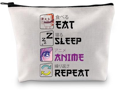 PLITI Eat Sleep Anime Repeat Carino Kawaii Manga Makeup Bag Anime Amante Borse Cosmetici Giapponese Animazione Amante Regalo, Mangiare Dormire Anime Bagu, alla moda