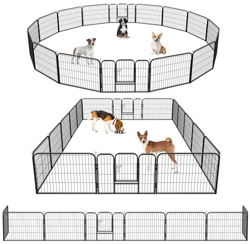 Joparri Welpenlaufstall 16-teilig 60cm hoch, Welpenauslauf mit 2 Türen und Schutzplane, Faltbares Hundelaufstall Werkzeuglose Montage, Geeignet für Innen und Außen, für Hunde und Katzen