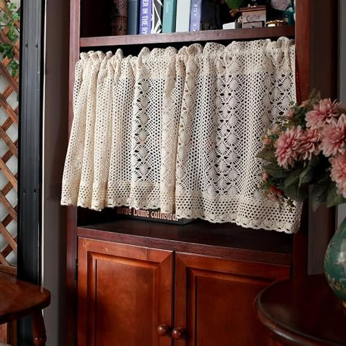 LNGFSH Corta Tende da Cucina Stile Rustico Piccola Mezza Tenda Semitrasparente Mansardata Tenda da Finestra Fatta a Mano Piccole Caffè Uncinetto Tende da Bistrot, 1 Pezzi (W x H 100 x 45cm)