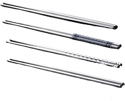 Palillos reutilizables 4 pares de palillos de alimentos reutilizables antideslizantes de acero inoxidable metal chino palillos de cocina utensilios de cocina palillos de metal palillos de metal